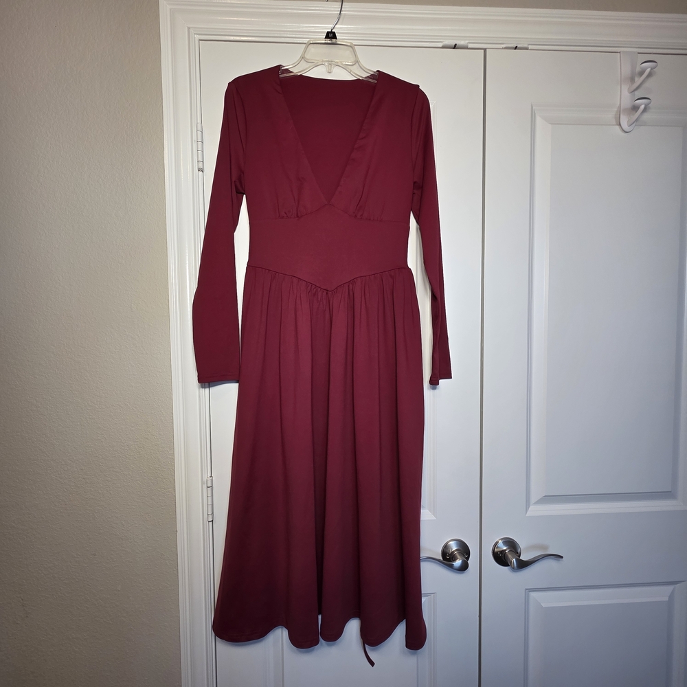 H&M Deep Red Long Sleeve Dress